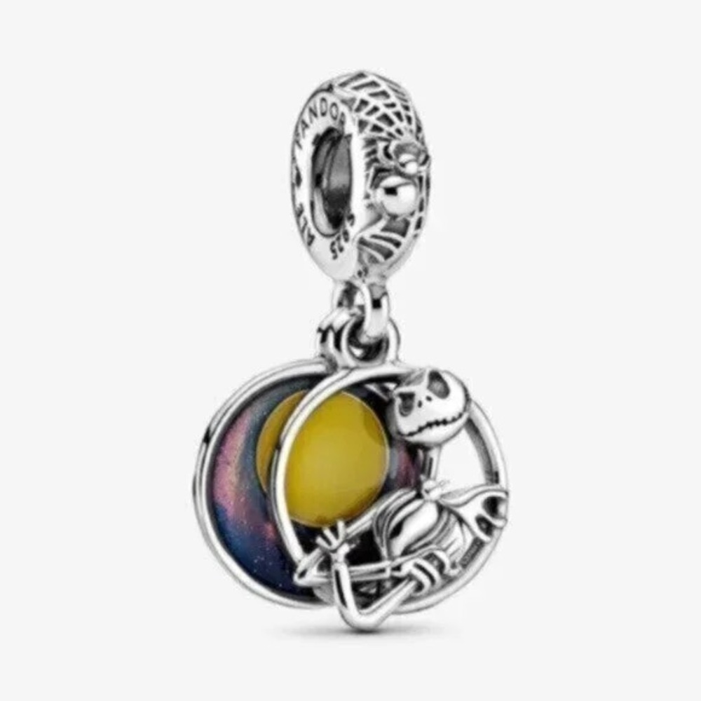 Pandora Silver Skeleton Dangle Charm with Yellow and Blue Accents